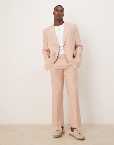 ASOS DESIGN – Puderrosa kostymbyxor i linneblandning med raka ben - view 1