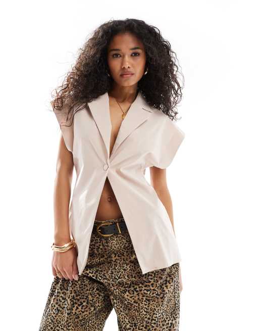 ASOS DESIGN – Puderrosa, strukturerad, lång kostymväst
