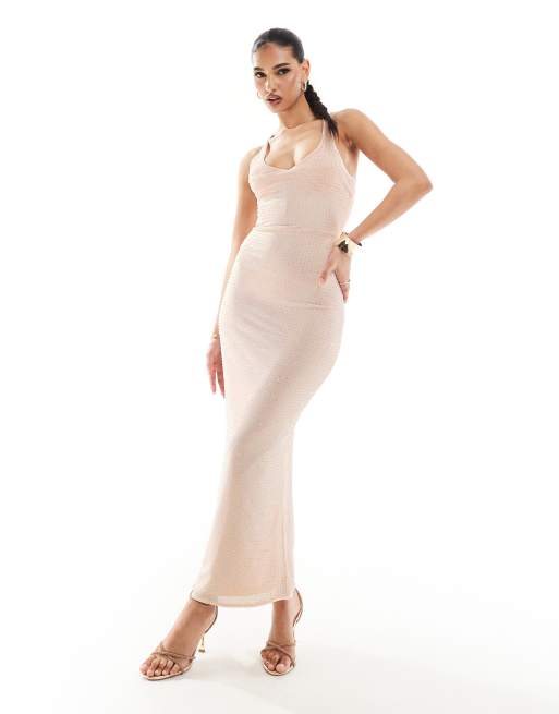 ASOS DESIGN – Pudroworóżowa gorsetowa sukienka midi z dekoltem halter zdobiona dżetami