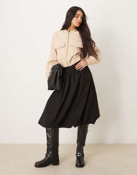 ASOS DESIGN puff ball midi skirt in black