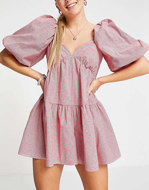 puff ball playsuit in red gingham 