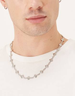 Asos Design Puff Cross Link Necklace In Metallic