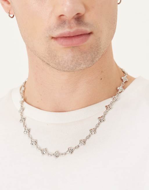 ASOS DESIGN puff cross link necklace in silver tone