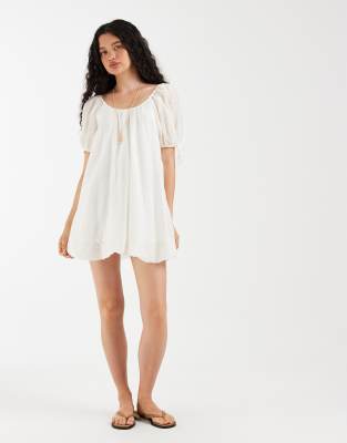 Asos Design Puff Mini Dress In White