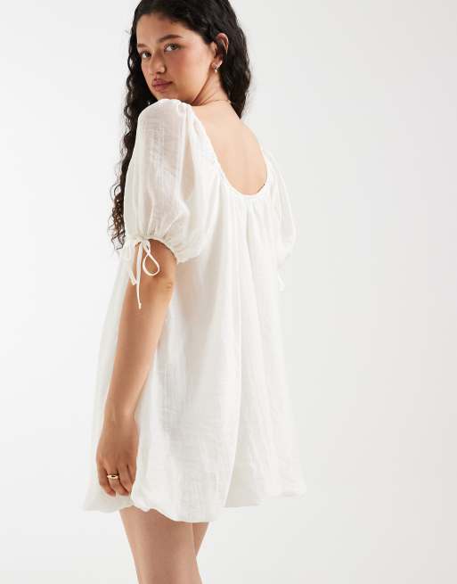 ASOS DESIGN puff mini dress in white, 3 of 4