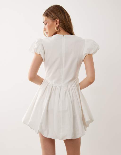 ASOS DESIGN puff mini dress with cutwork embroidery in white, 4 of 4