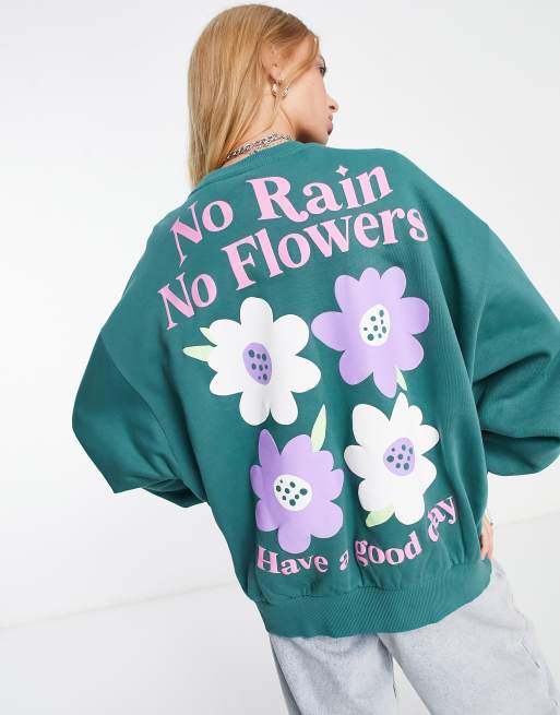 ASOS DESIGN puff print flower sweatshirt in dark green