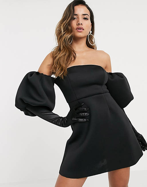ASOS DESIGN puff sleeve a-line mini skater dress with gloves | ASOS