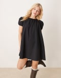 [ASOS DESIGN] ASOS DESIGN puff sleeve baby doll mini dress-Black 12 Black
