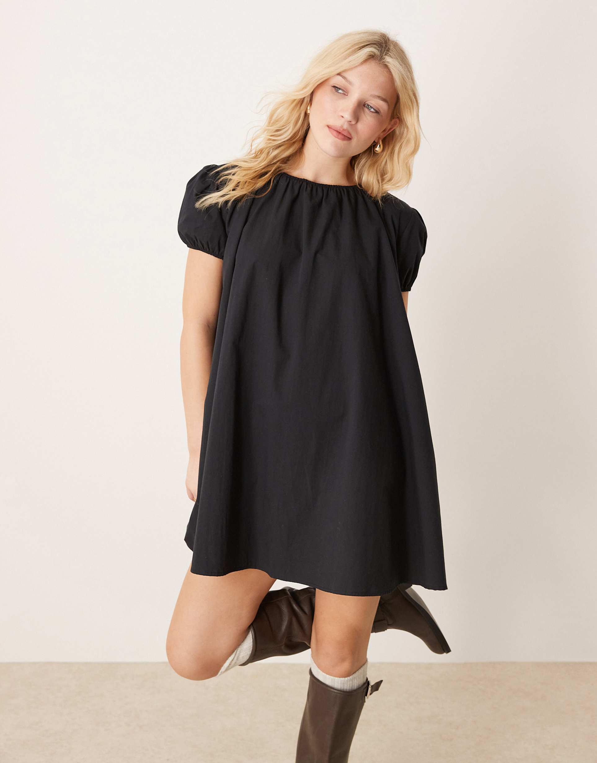 asos design puff sleeve baby doll mini dress