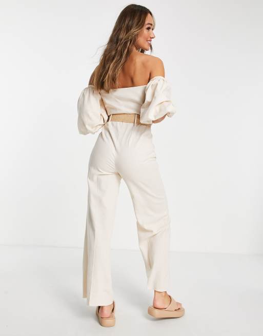 ASOS DESIGN tailored short sleeve tux belted jumpsuit in stone