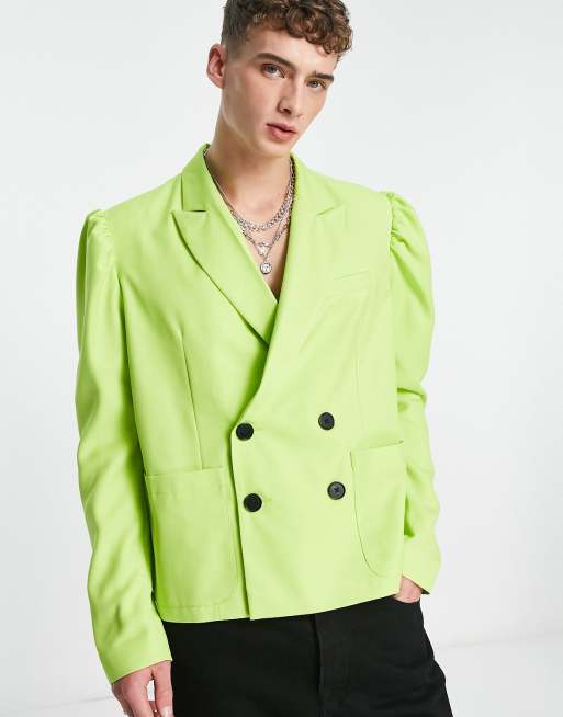 Devil's Advocate green oversized double breasted notch lapel suit jacket