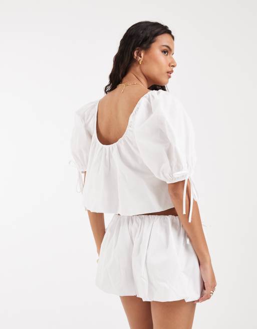 ASOS DESIGN puff sleeve bubble top set in white poplin, 4 of 4