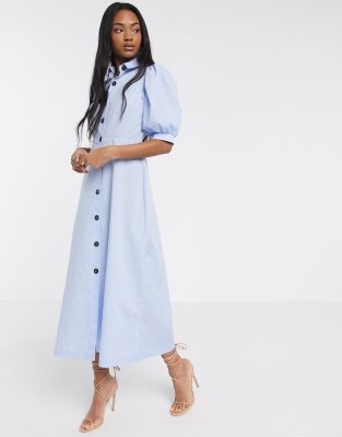 shirt dress with puff sleeves