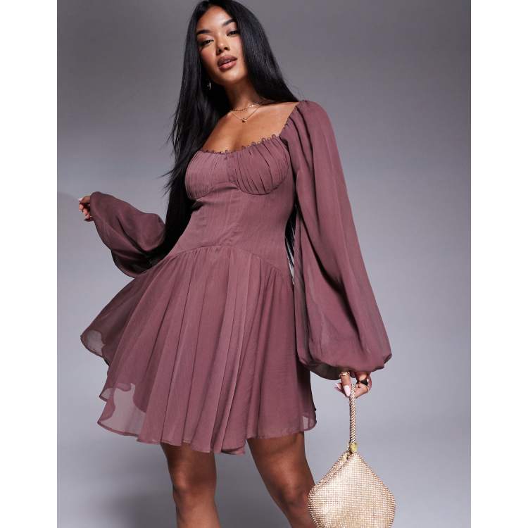 【ほつれあり】Ameri PUFF SLEEVE FLARED DRESS B Darlin Juniors' Puff-Sleeve Bow-Back Fit & Flare Dress