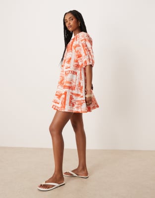 Asos Design Puff Sleeve Cotton Poplin Mini Dress