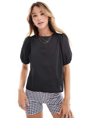 Asos Design Puff Sleeve Cotton Top In Black