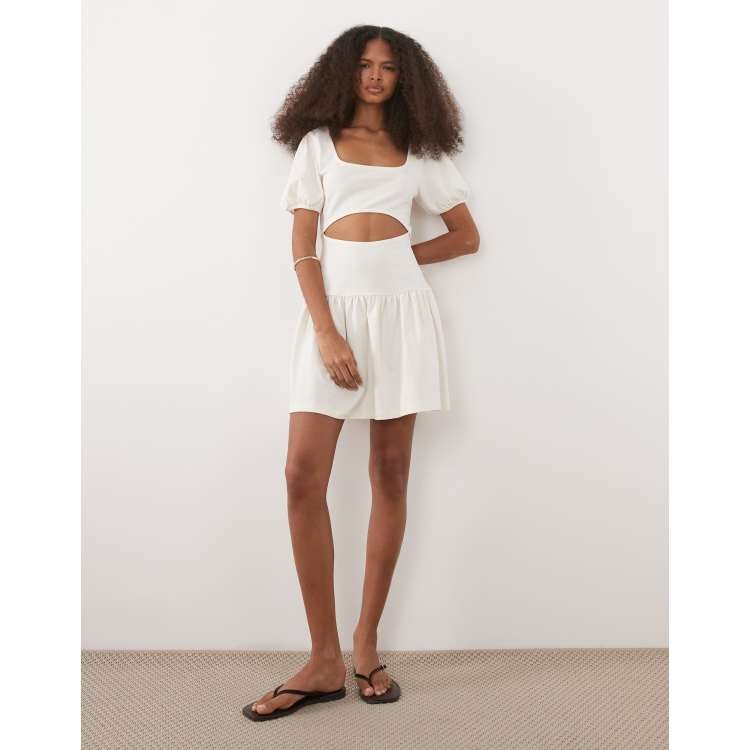 asos white dress ASOS LUXE textured structured mini dress with belt in white