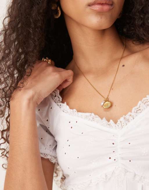 ASOS DESIGN puff sleeve eyelet milkmaid top with lace trim in white