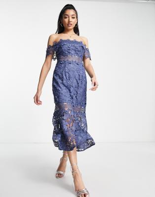 asos blue lace midi dress