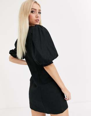 black puff shoulder dress