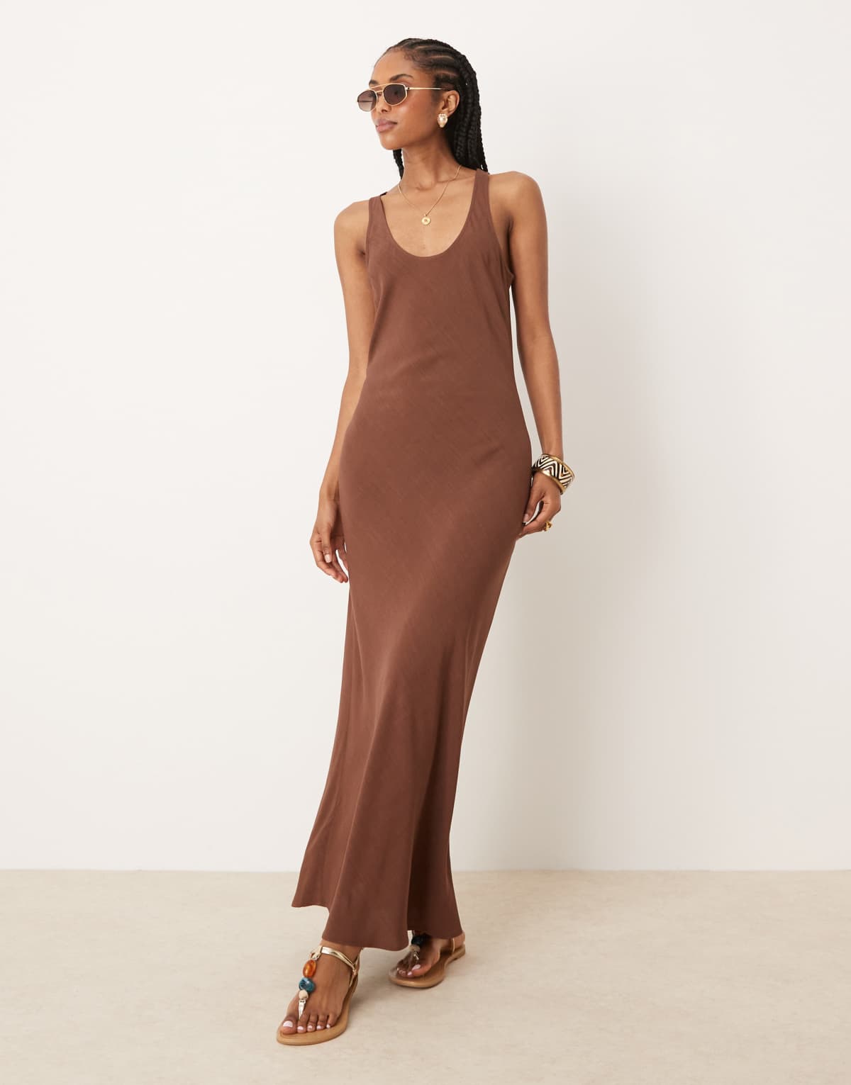 ASOS DESIGN puff sleeve low back smock maxi dress in chocolate brown