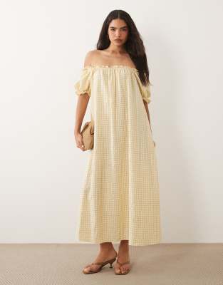 Asos Design Puff Sleeve Maxi Dress In Yellow