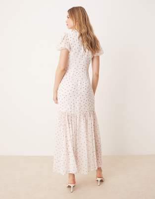 Asos Design Puff Sleeve Midi Dress In Multi