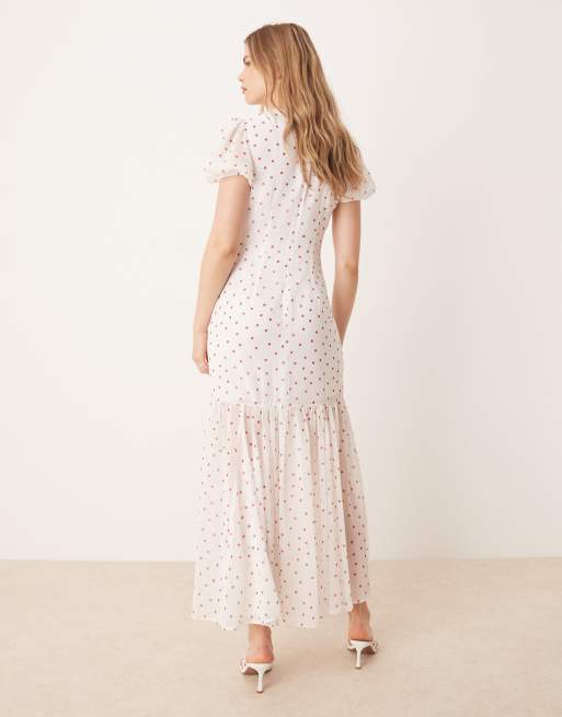 ASOS DESIGN puff sleeve midi dress in polkadot print, 2 of 4