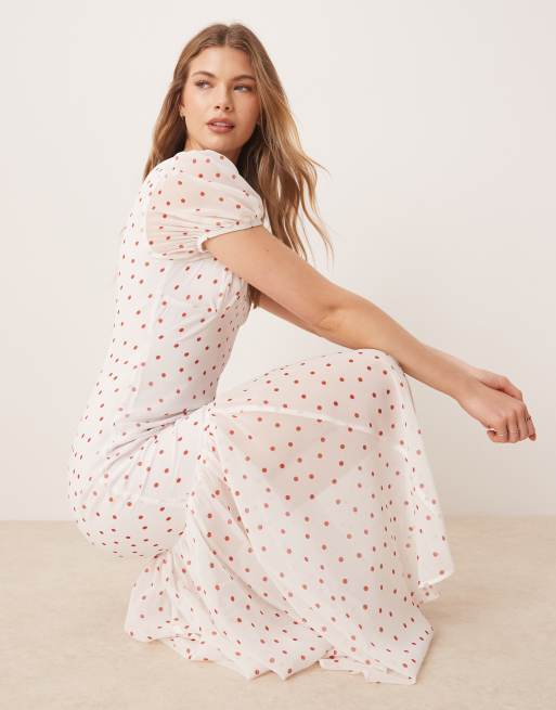 ASOS DESIGN puff sleeve midi dress in polkadot print, 3 of 4