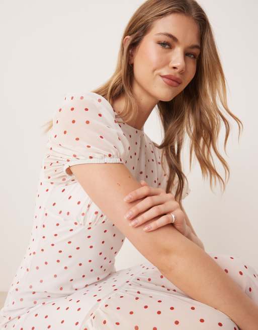 ASOS DESIGN puff sleeve midi dress in polkadot print, 4 of 4