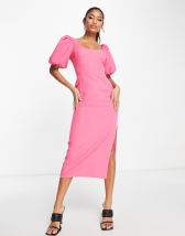 Whistles fitted midi dress in pink velvet レディース-