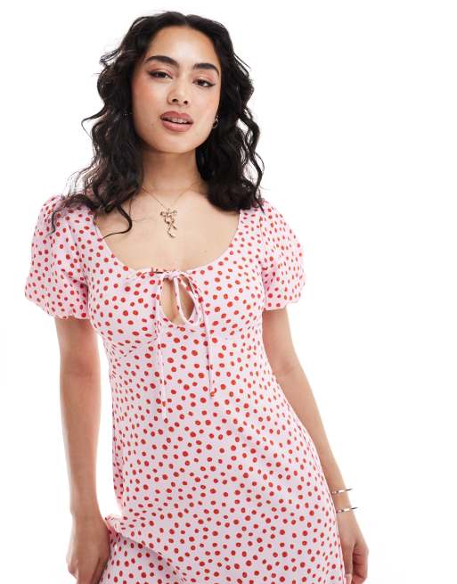 ASOS DESIGN puff sleeve midi tea dress in spot, 2 of 4