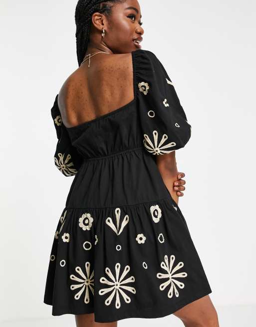 Asos black 2025 floral embroidered dress