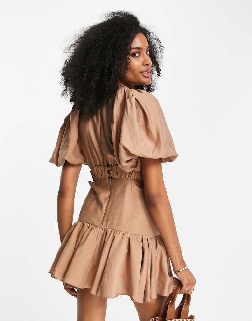 You're Too Late Ruched Mini Dress - Taupe