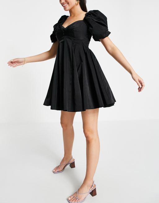 Black puff shop sleeve mini dress