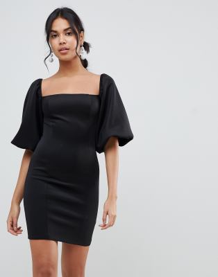 black puff shoulder dress