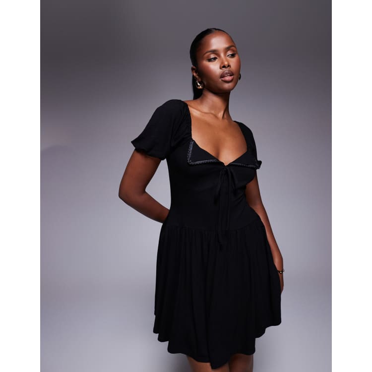 black sofia mini tea dress SOFIA RUCHED DRESS BLACK main image 1