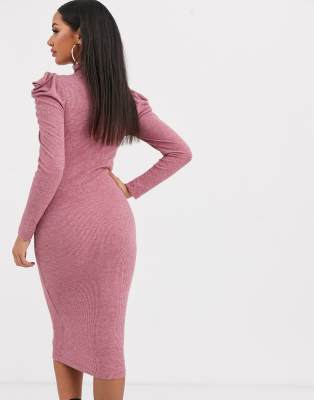pink ribbed midi dress
