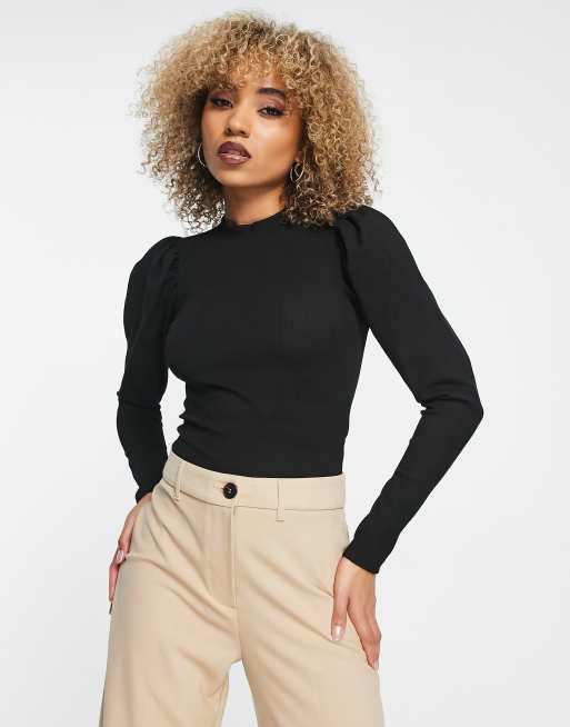 ASOS DESIGN puff sleeve roll neck top in black BLACK ASOS