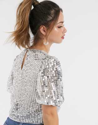 asos silver sequin top