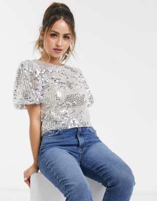 asos silver sequin top