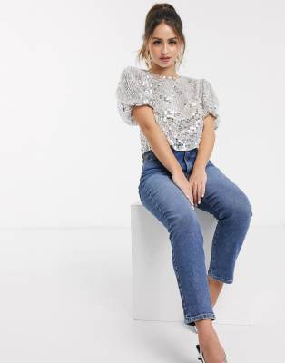 asos silver sequin top