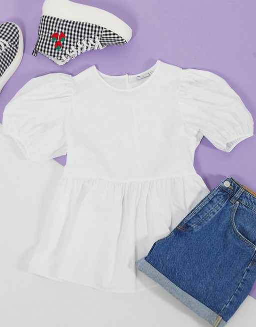 ASOS DESIGN puff sleeve smock cotton tee in ivory