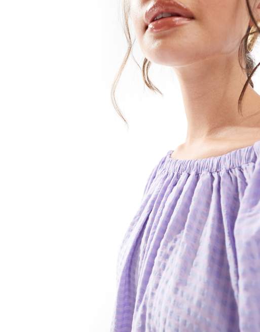 ASOS DESIGN puff sleeve smock mini dress in lilac gingham