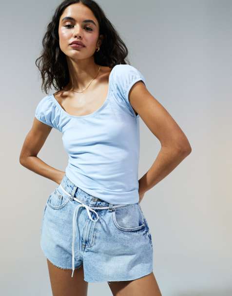 ASOS DESIGN puff sleeve sun top in baby blue - view 1