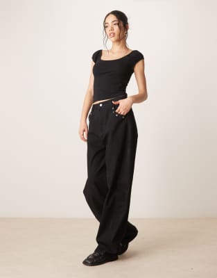 Asos Design Puff Sleeve Sun Top In Black