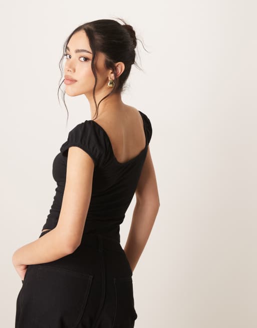 ASOS DESIGN puff sleeve sun top in black