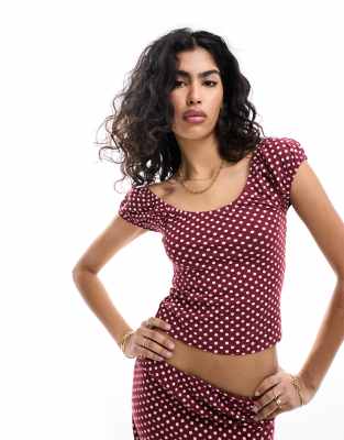 Asos Design Puff Sleeve Sun Top In Polka Dot-red