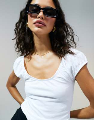 Asos Design Puff Sleeve Sun Top In White